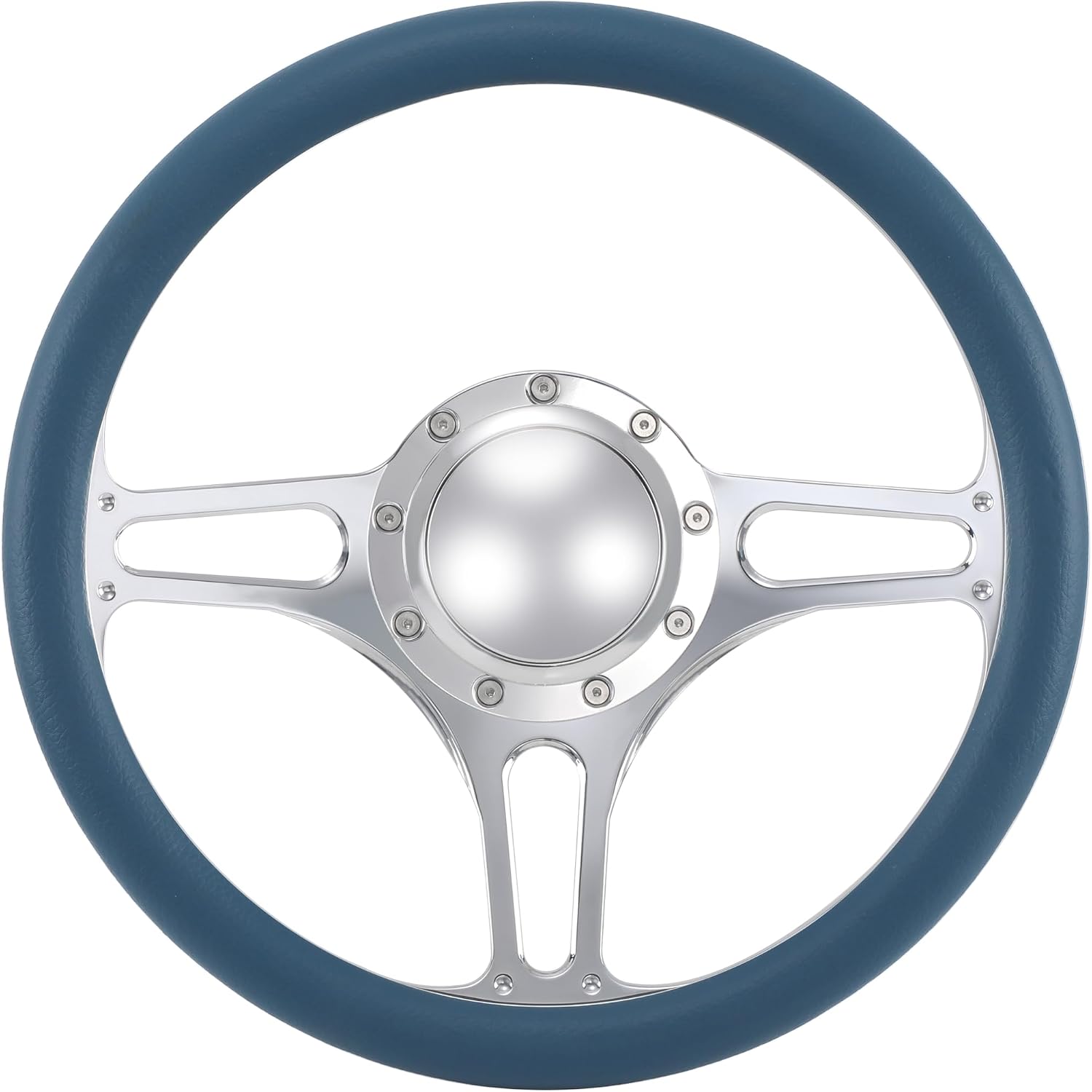 14'' Billet Half Wrap 9 Bolts Steering Wheel with 2'' Dish and Horn Button (Blue)