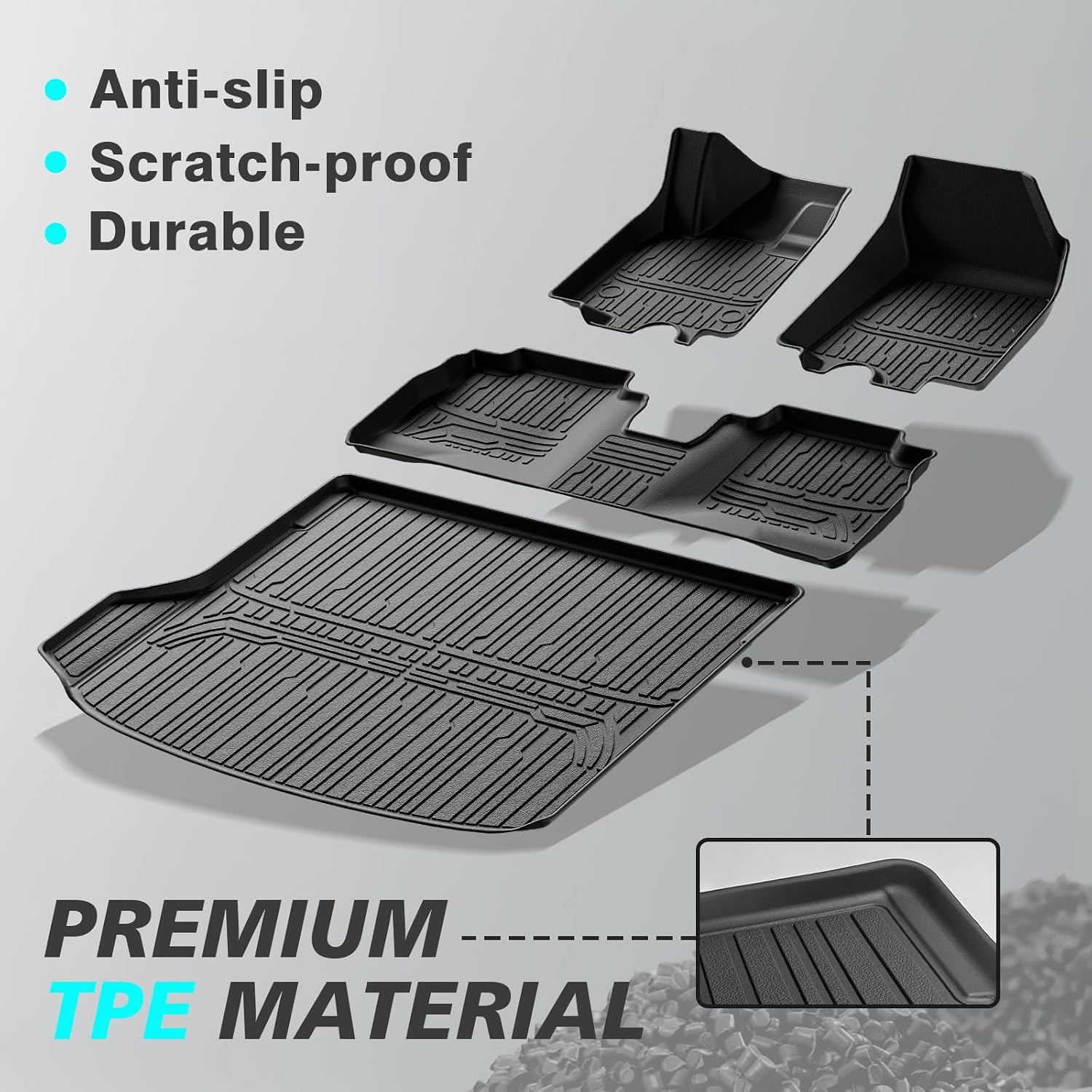 BestEvMod All Weather Liner Floor Mats&Trunk Mat Compatible with Chevrolet Equinox EV 2026 2025 2024 Accessories Cargo Liner Anti-Slip 3D Pattern TPE Heavy Duty Rubber Waterproof(Floor Mats+Trunk Mat)