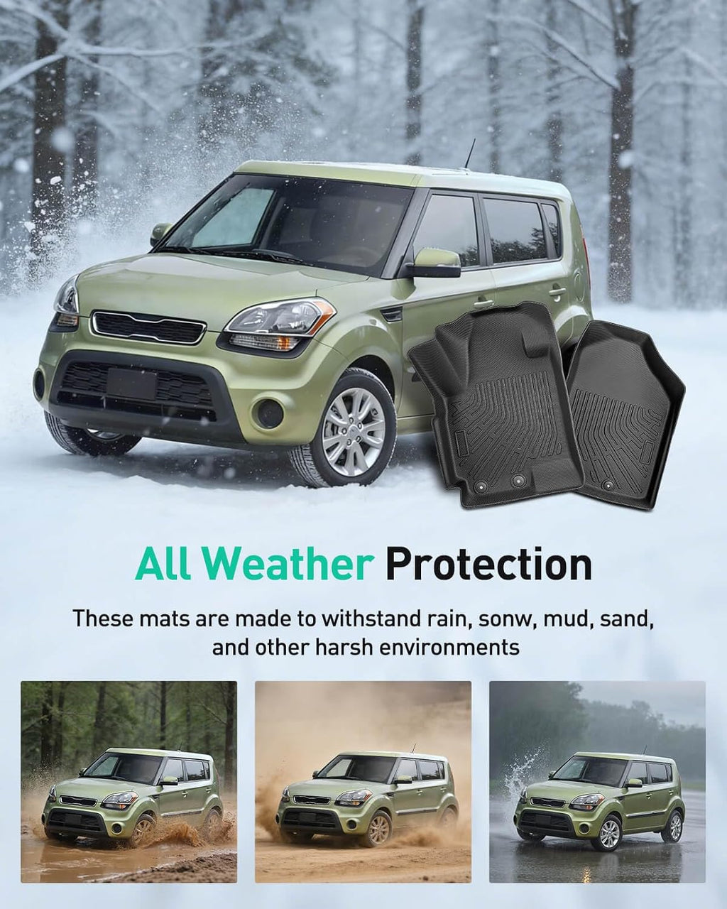 DiffCar® for Kia Soul Floor Mats: 2010 2011 2012 2013 Cargo Liner | All-Weather Custom Fit Car Accessories for Kia Soul Interior Protection | TPE Rubber Box Car Floor Trunk Carpet 4PCS Full Set Black