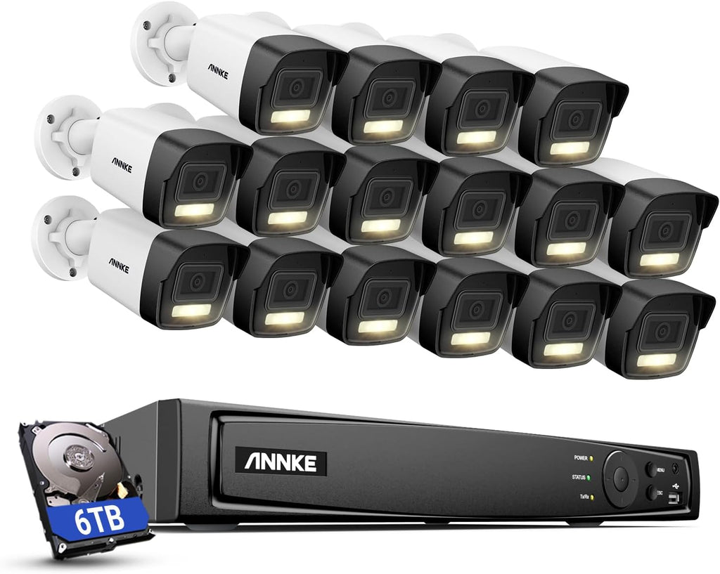 ANNKE 16 Channel PoE Security Camera System, H.265+ 12MP NVR with 6TB HDD, 16x 3K/5MP CCTV PoE IP Cams, Color Night Vision, AI Motion Detection for Home Business 24/7 Recording, Compatible with Alexa