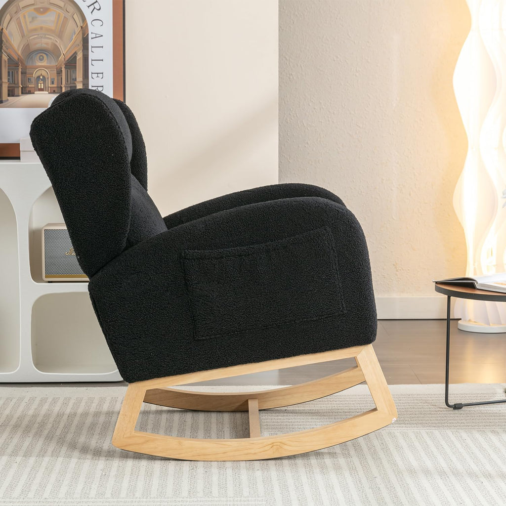 Cloud Rocking Chair Nursery, Comfy Glider Nursery Chair with Foot Rest, Upholstered Rocker, Modern Accent Reading Armchair with Solid Wood Base for Living Room, Bedroom (40' Black)