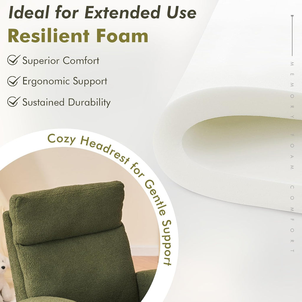 FOXHUNTER Rocking Chair for Nursery with High Backrest & Foot Rest-Nursery Rocking Chairs with Side Storage Pocket for Breastfeeding,Modern Glider Chair for Baby Bedroom,Living Room,Teddy Green
