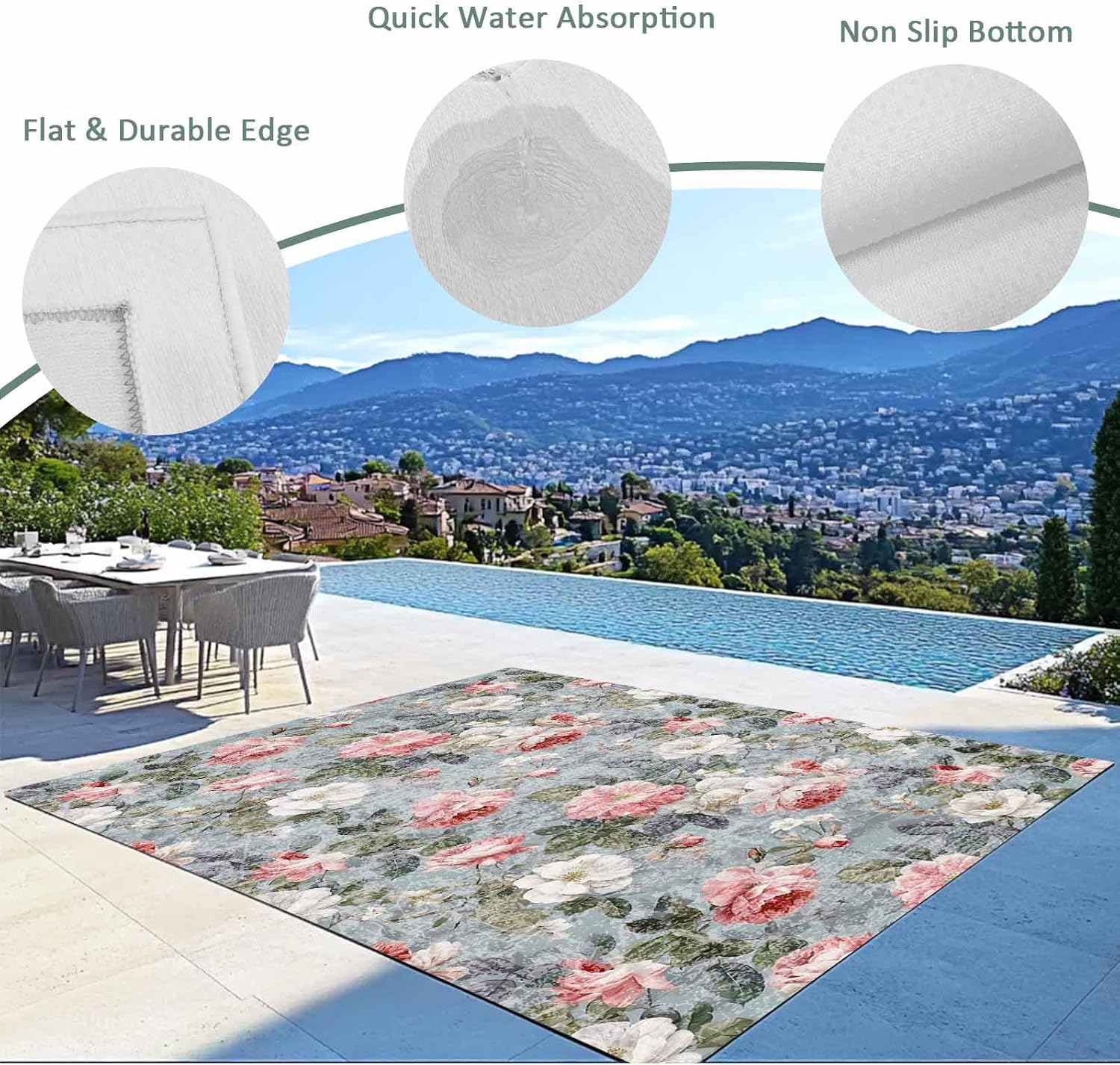 Vintage Spring Floral Outdoor Rug for Patio/Deck/Porch, Non-Slip Large Area Rug 5 x 8 Ft, Summer Botanical Watercolor Indoor Outdoor Rugs Washable Area Rugs, Reversible Camping Rug Carpet Runner