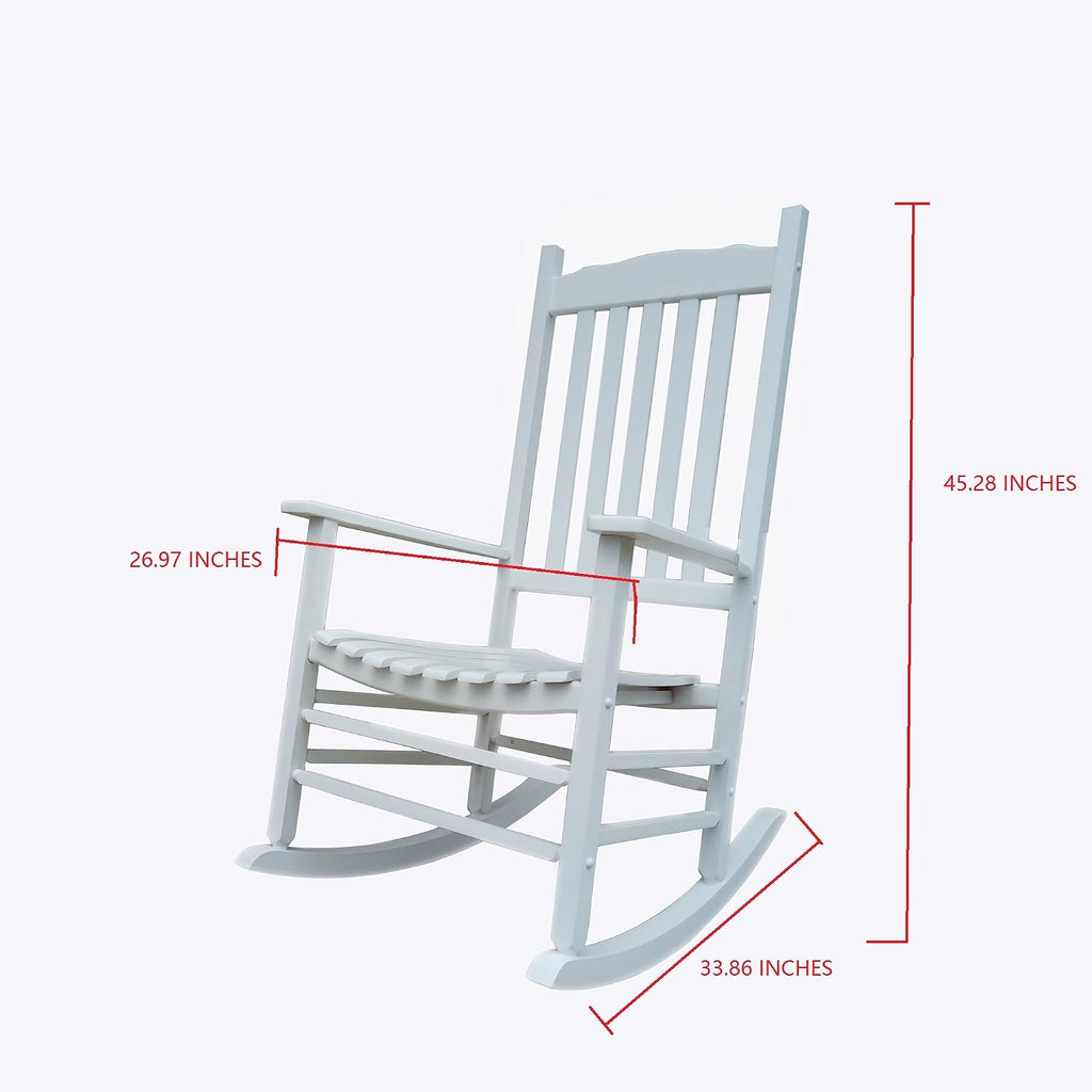 A001WT White Wood Porch Rocker/Outdoor Rocking Chair - Easy to Assemble - Comfortable Size - Outdoor or Indoor Use