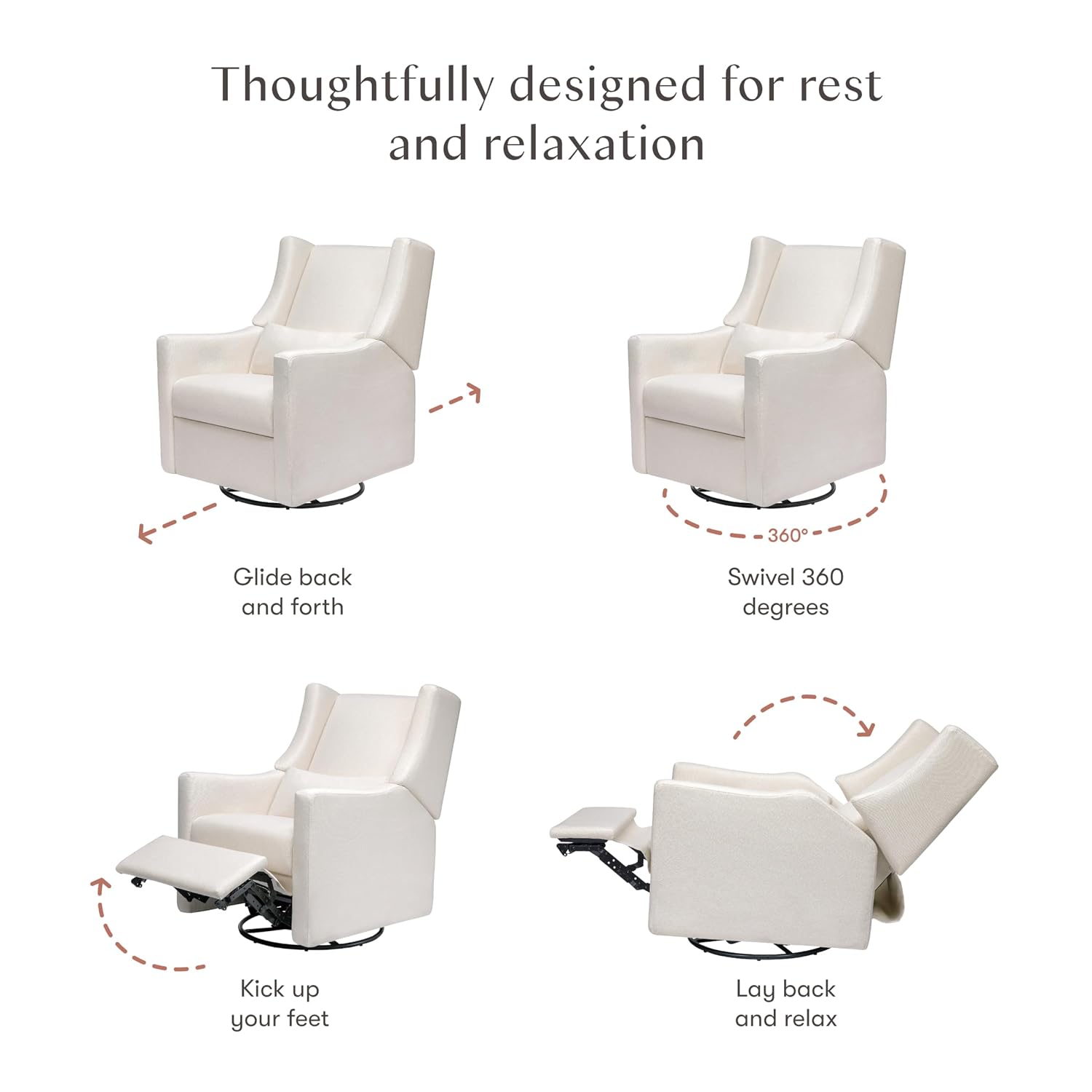 Babyletto Kiwi Recliner and Swivel Glider in Performance Cream Eco-Weave, GREENGUARD Gold Certified, Manual Recline, Water Repellant + Stain Resistant Fabrics