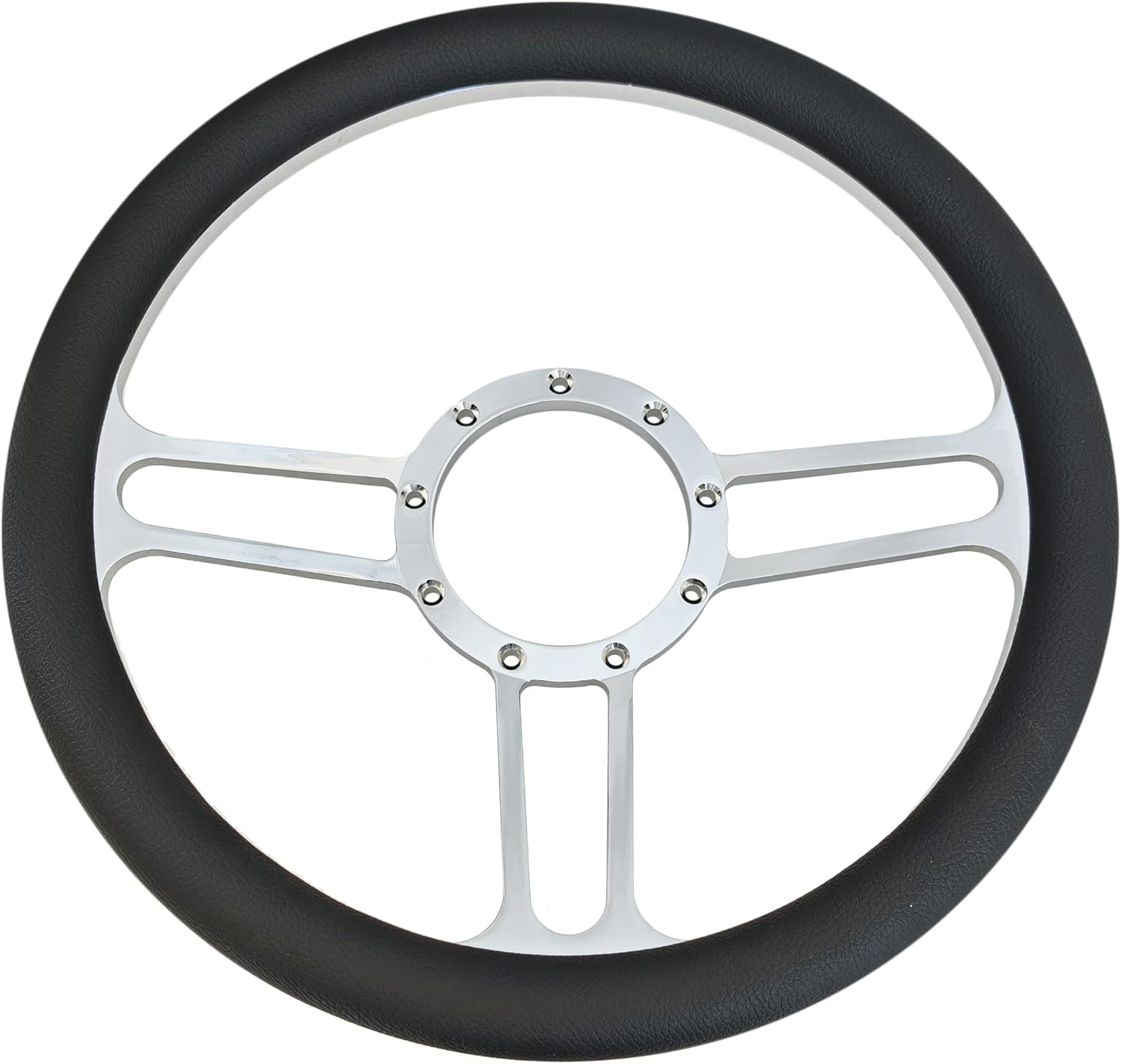 14'' x 2'' Billet Black Leather Half Wrap 9 Bolts Dish Steering Wheel with Chrome Horn Button, VINTAGE' Style Steering Wheel Fits Most 1967-94 GM Cars