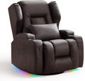 TUNYI Power Recliner Chair - Faux Leather Home Theater Seating Glider Reclining Sofa with Massage & Heat Swivel Rocker Recliner Chair for Living Room with LED Light/USB Port/Lumbar Pillow (PUBrown)