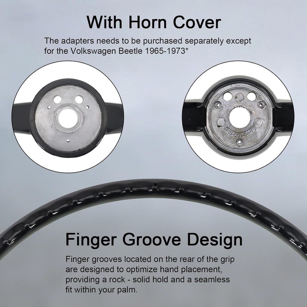 Sorghum 15' Universal Steering Wheel - Classic Steering Wheel with Horn Button Compatible with 1965-1973 Volkswagen Beetle - Piano Lacquer Black