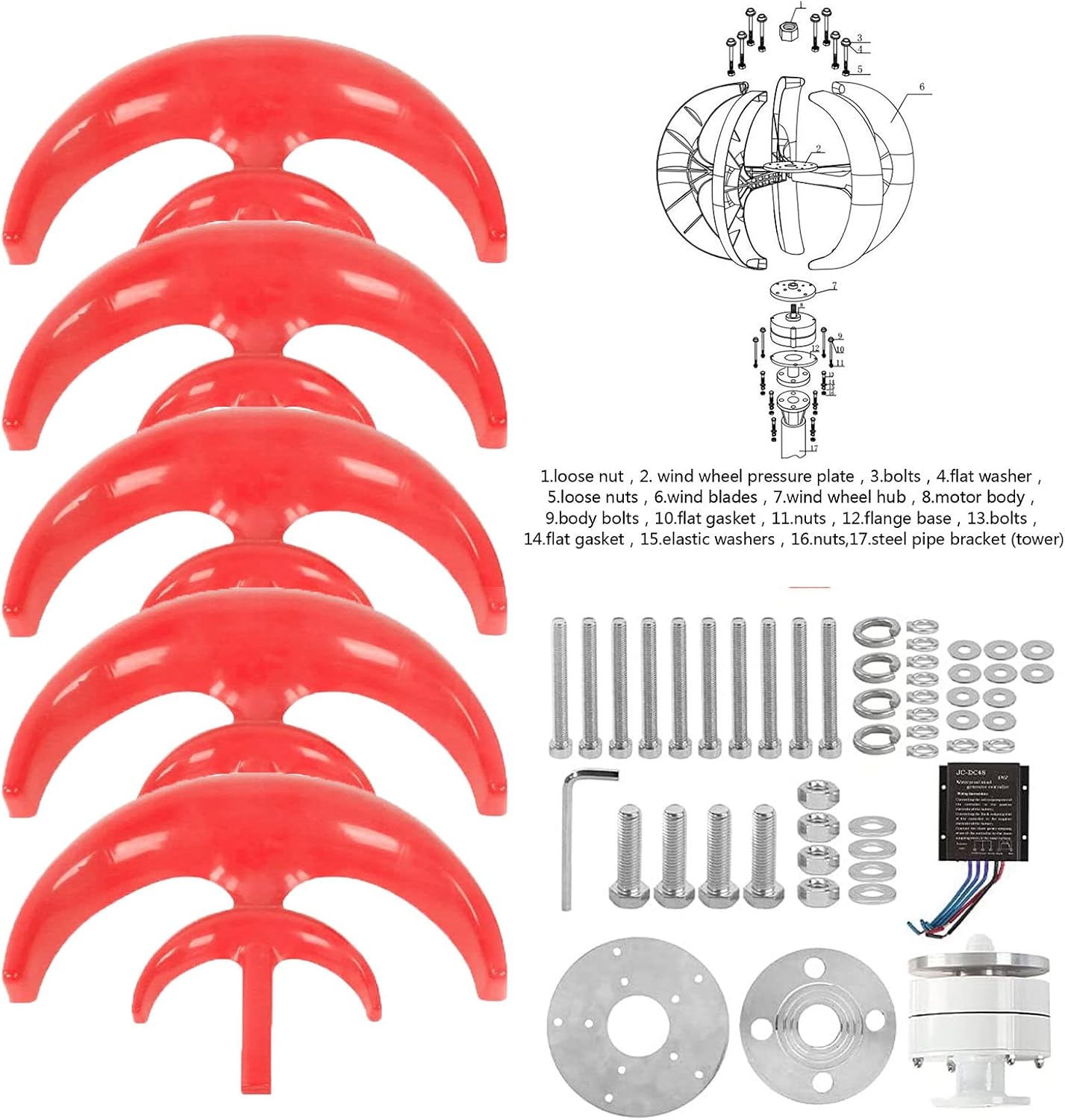 Wind Turbine Generator, 600W-1000W DC 24V 5 Blades Lantern Motor Vertical Axis Windmill with Controller for Garden Home(Low Noise)