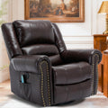 Manual Massage Swivel Rocker Recliner with Heat and Vibration, 360° Swivel Glider Rocking Recliner Chair, Classic Living Room Lounge Recliners with Side Pockets & USB Ports, Brown