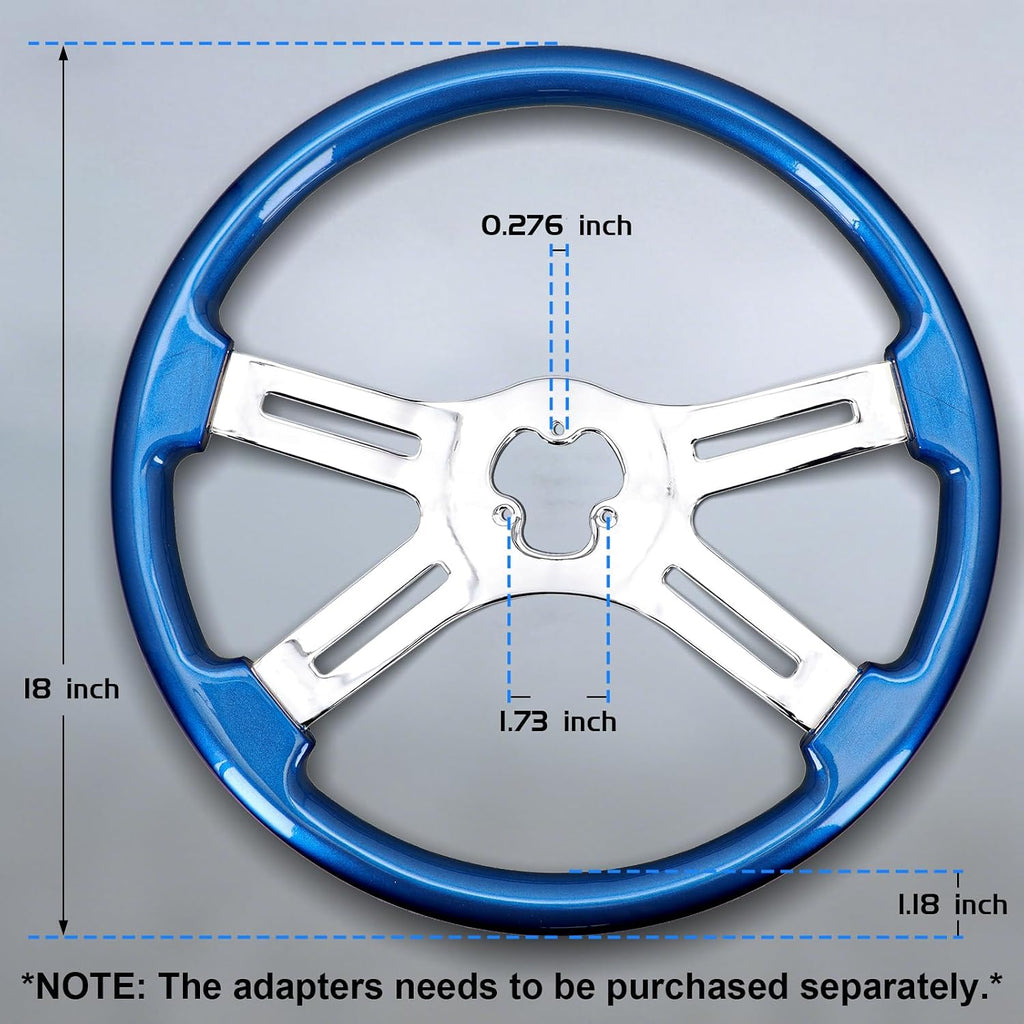 Sorghum 18' Solid Wood Steering Wheel - 4 Spokes Aluminum Chrome Classic Steering Wheel with Horn Button for Semi-Trailers Trucks Compatible with Mack Kenworth Peterbilt Volvo Freightliner-Blue