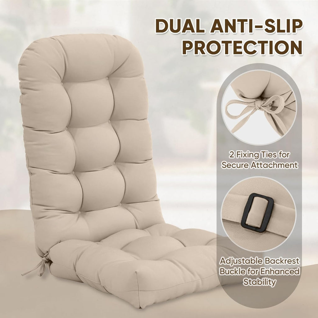 COOS BAY High Back Adirondack Chair Cushions for Outdoor Furniture, 49x20x5 in Water-Resistant Thick Tufted Patio Chair Cushions with Secure Straps, 2 Pack, Beige