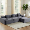 119'' Modular L-Shaped Boneless Sectional, Corduroy Deep Seat Cloud Sectional Couch, Small Space Sofa for Apartment Living Room Bedroom, No Assembly, Grey