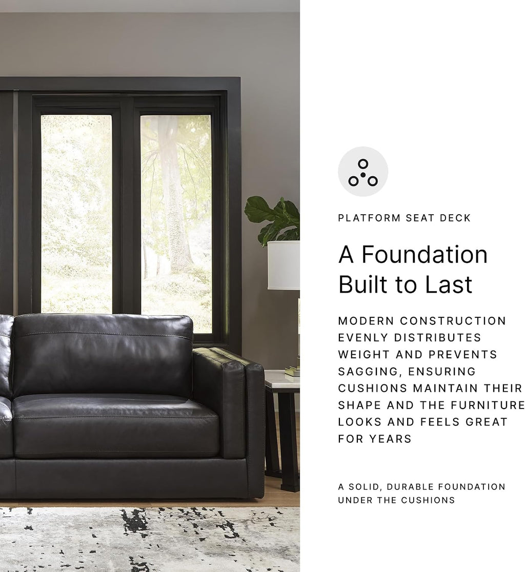 Signature Design by Ashley Amiata Modern Leather Match Sofa with Non-skid Legs, Black