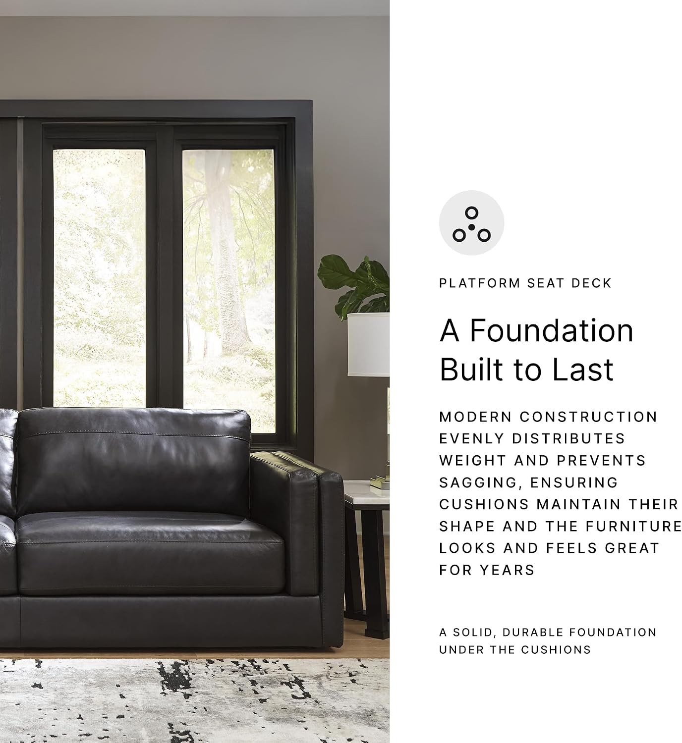 Signature Design by Ashley Amiata Modern Leather Match Sofa with Non-skid Legs, Black