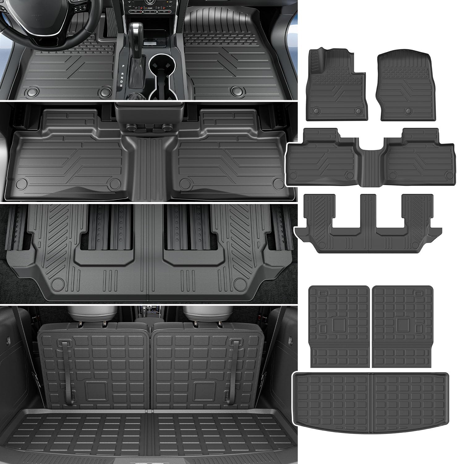 powoq 7 Seats Floor Mats Compatible with 2020-2026 Ford Explorer Cargo Mat Cargo Liner Floor Liner TPE Replacement for 2020-2026 Ford Explorer Accessories (Trunk Mat+Backrest Mats+Floor mats)