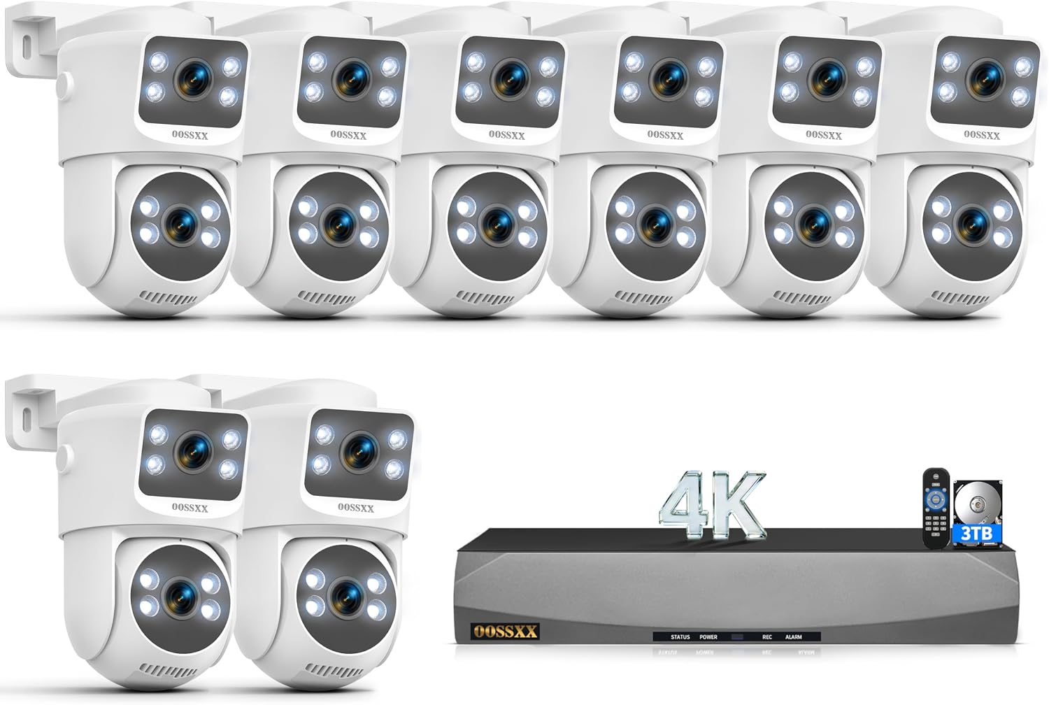 (2026 New) 4K PoE Security Camera System, 8CH NVR with 8 Dual Lens Cameras, Fixed + PTZ Auto Tracking, 130° Wide Angle, AI Human Detection, 2-Way Audio, No Monthly Fee