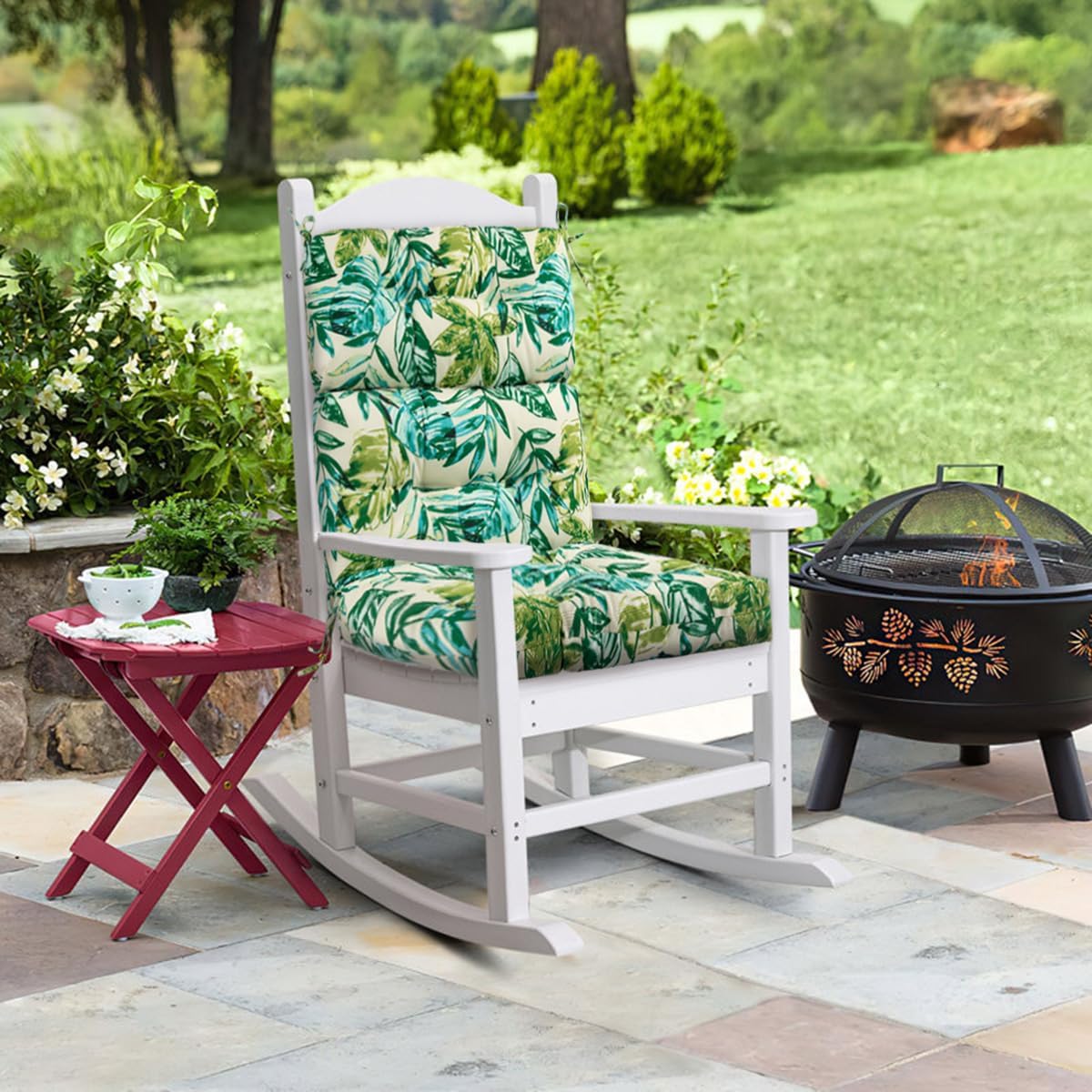FUNHOME Outdoor High Back Chair Cushions Set of 2,Reversible Lawn Chair Cushion 44 x22 inch,Water Resistant Tufted Adirondack Chair Cushion,for Garden Rocking Chair,Patio Furniture(Palm Leaf)