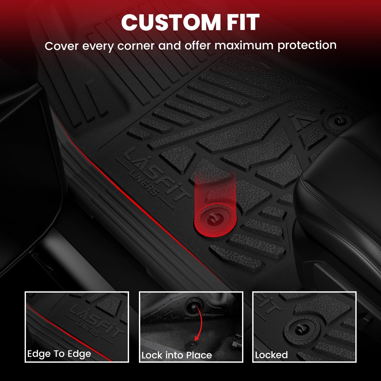 LASFIT Floor Mats 2019-2026 for Chevy Silverado/GMC Sierra 1500, 2020-2026 2500HD 3500HD (Double Cab/Bench Seat/Without Rear Underseat Storage Box) All Weather TPE Custom Fit Floor Liners