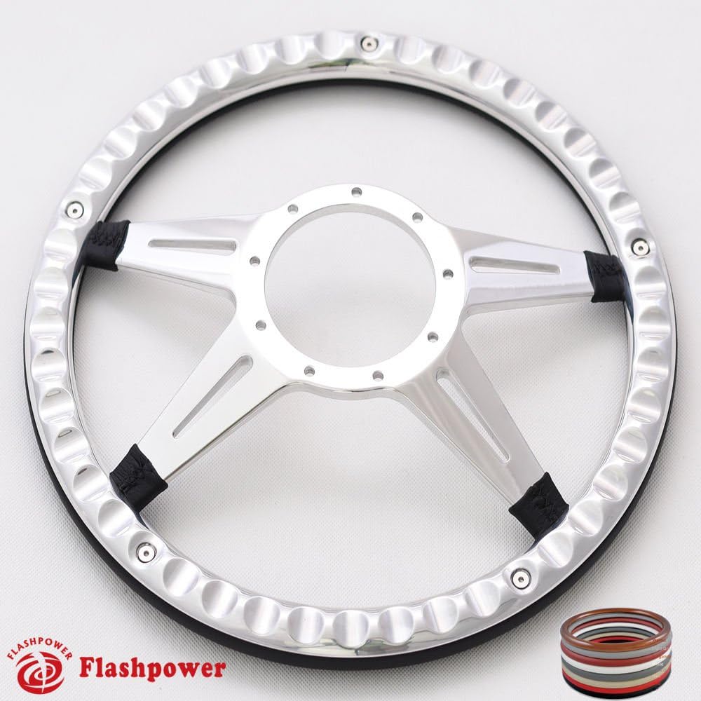 14'' Billet Half Wrap 9 Bolts Steering Wheel with 2'' Dish and Horn Button(Red)