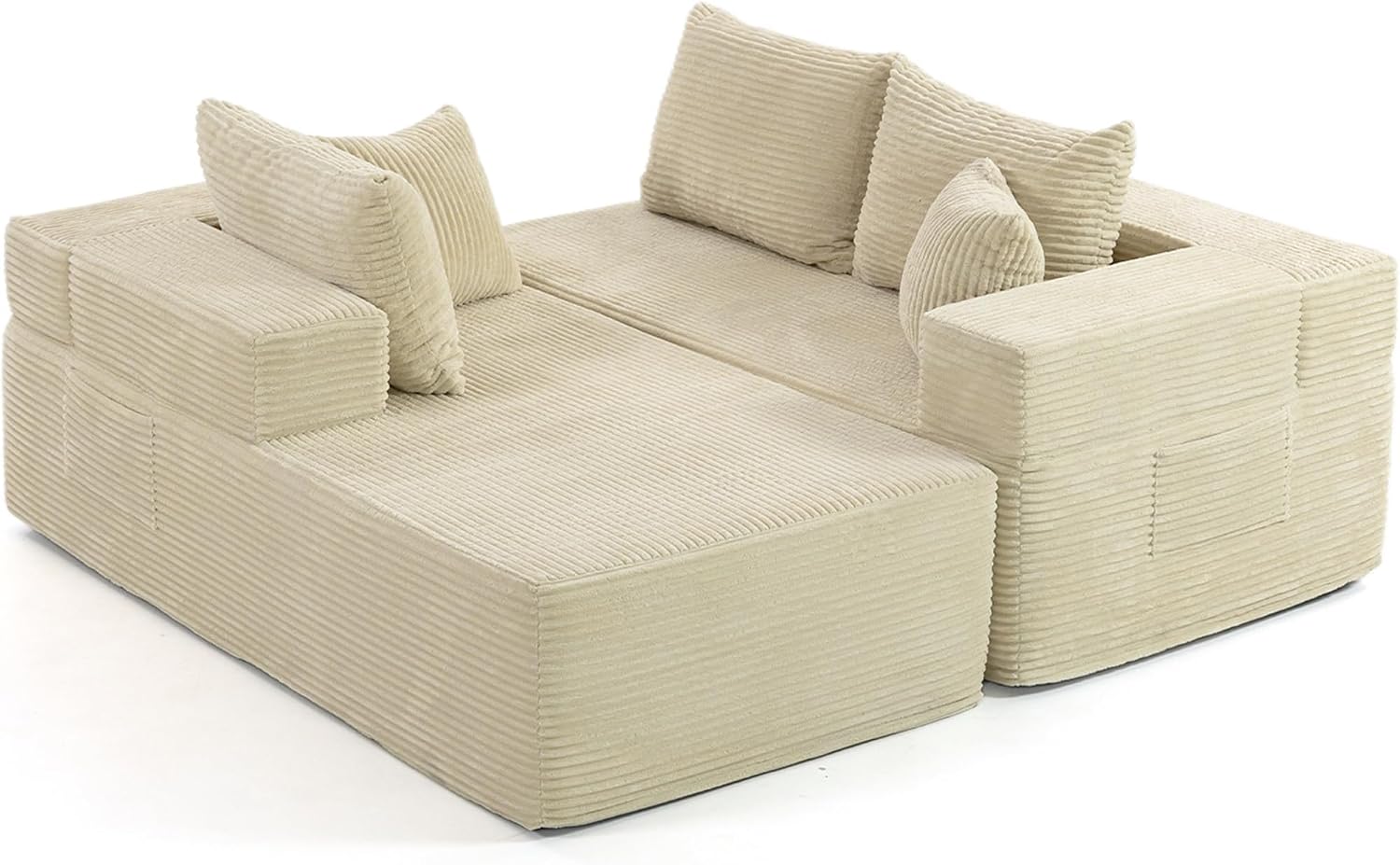 105'' Modular L-Shaped Boneless Sectional, Corduroy Deep Seat Cloud Sectional Couch, Small Space Sofa for Apartment Living Room Bedroom, No Assembly, Beige