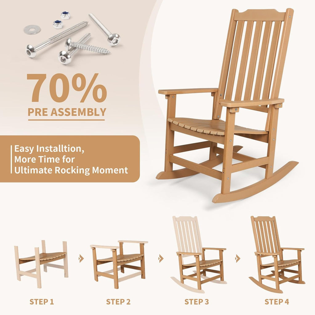 Outdoor Rocking Chairs Set of 4, Oversized All Weather High Back Porch Rocker, Patio Rockers for Outside