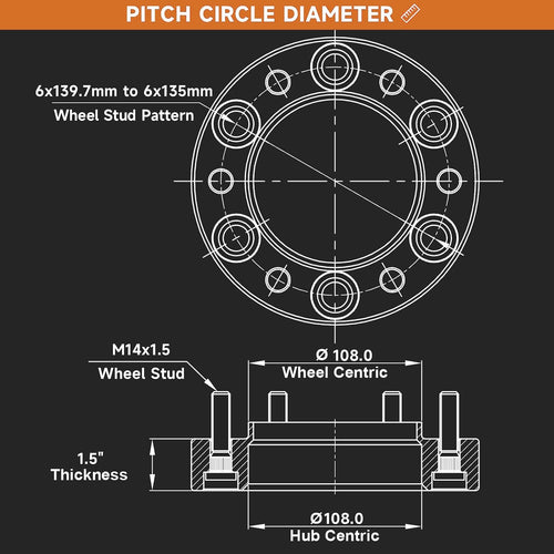 1.5 Inch 6x139.7mm to 6x135mm Wheel Adapters, 4PC Lug Centric Wheel Adapters with M14x1.5 Studs 108mm Hub Bore,4PC Adapters Compatible with Silverado 1500, Sierra 1500, Tahoe