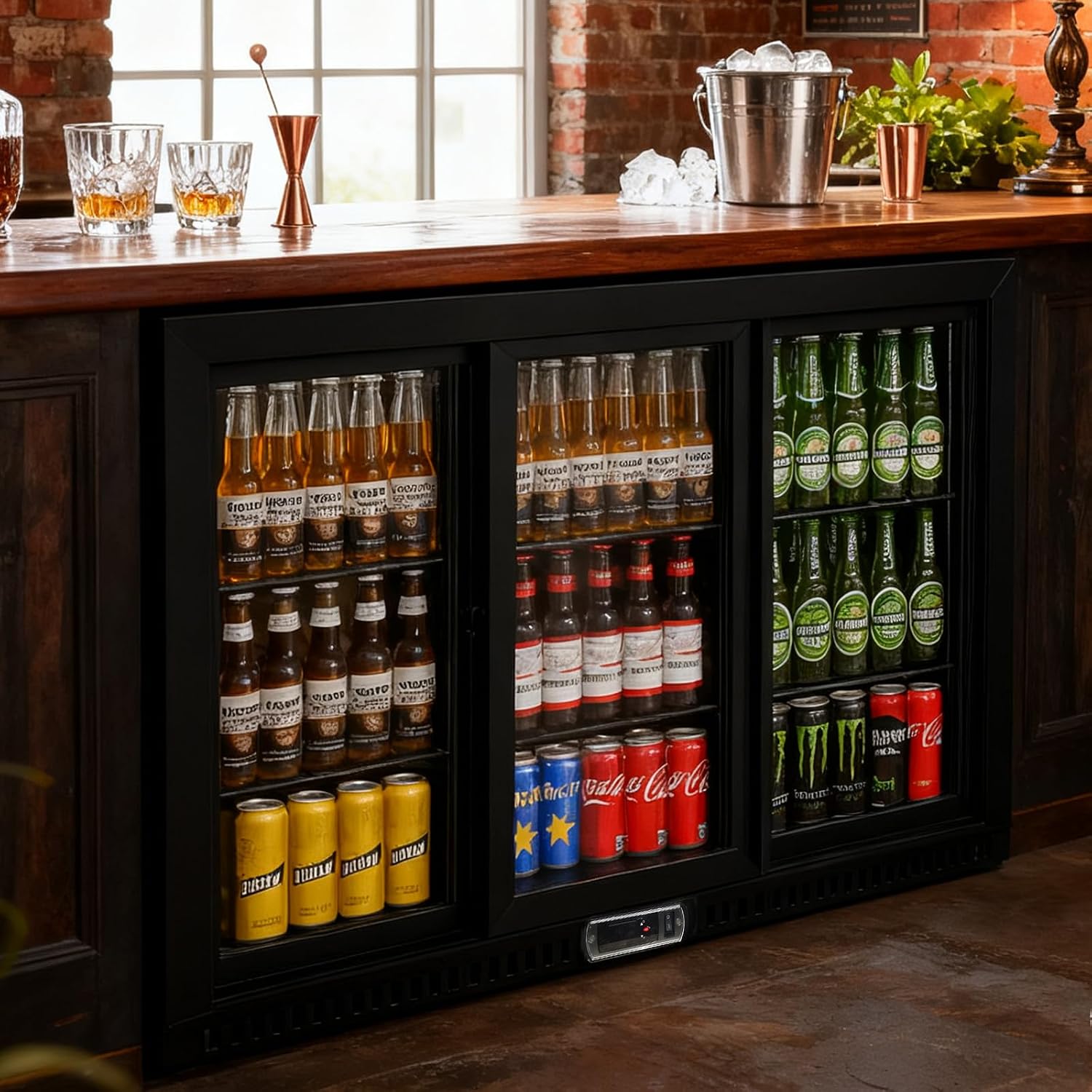 Commercial Back Bar Cooler with 3 Glass Doors, LED Lighting, 11.5 cu.ft Under Counter Beverage Refrigerator, ETL Certified Beer and Wine Cooler for Bar, Restaurant, Garage, Office, Home
