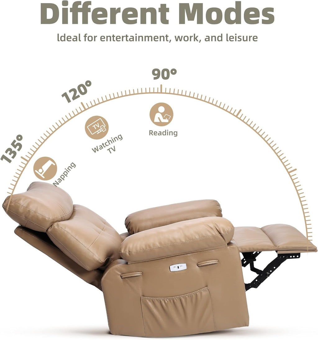 GarveeHome Oversized Power Rocker Swivel Recliner Chair - Heat and Massage, PU Leather Electric Glider Rocking Chair with USB Port, Glider Recliner Nursery Chair for Living Room, Bedroom, Nursery