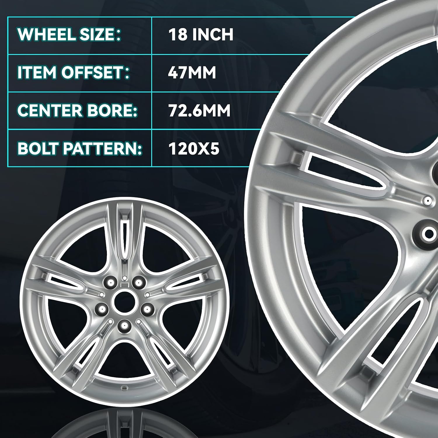 New 18 Inch 18x8.5 Inch Premium Aluminum Alloy Rear Wheel Rim Fits for BMW 3 & 4 Series Activehybrid 2012 2013 2014 2015 2016 2017 2018 2019 2020, 36117845881 Direct Fit OE Stock Specs