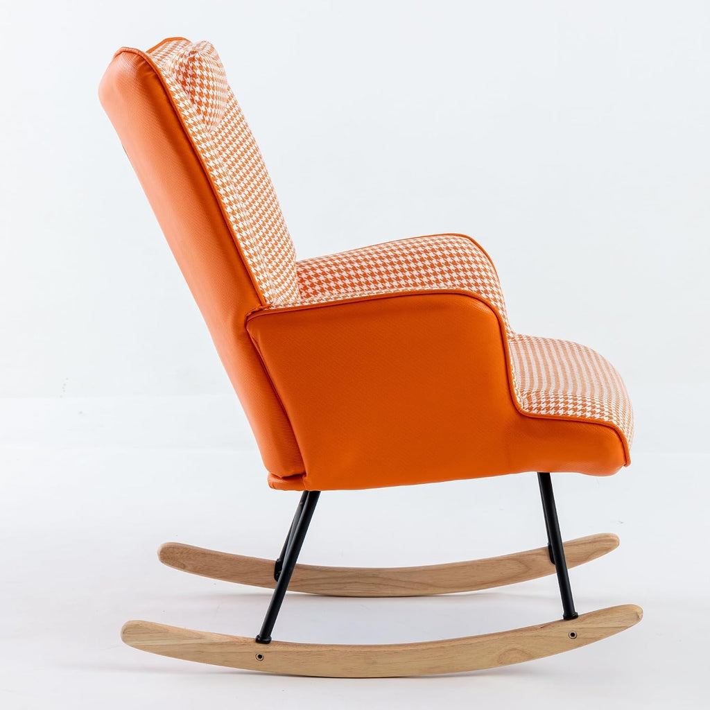 35.5' Nursery Rocking Chair Cotton Linen Upholstered Glider Chair with High Backrest Armchair for Living Room Bedroom Orange