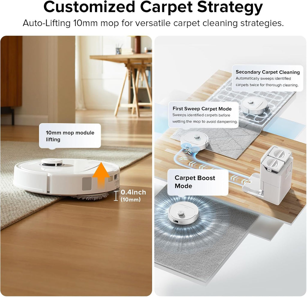 roborock Qrevo Plus Robot Vacuum and Mop with FlexiArm Design Edge Mopping, Self-Emptying, 10 mm Liftable Mops, Auto Mop Washing & Drying, Reactive Tech Obstacle Avoidance, 7,000 Pa Suction, White