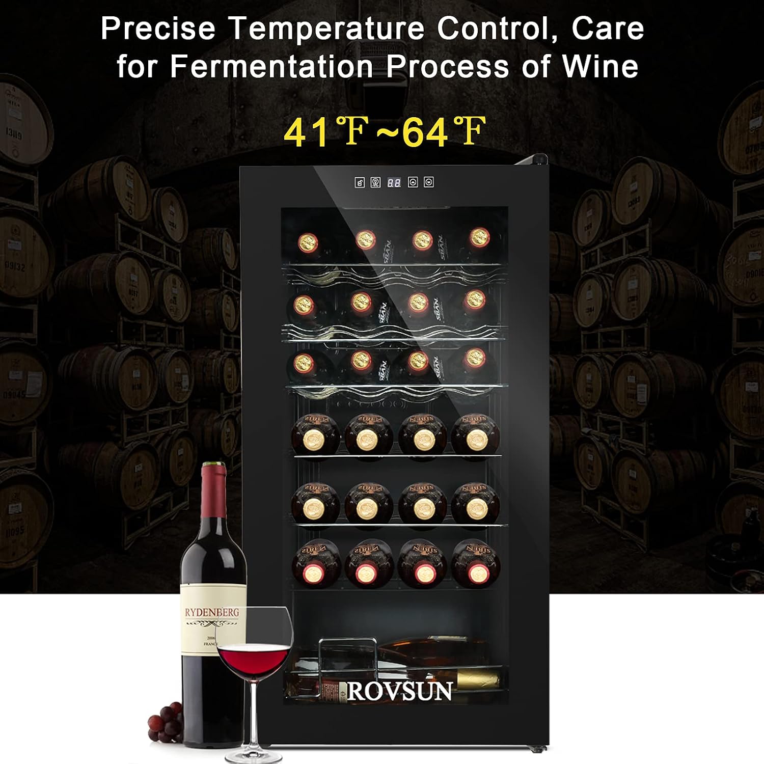 Bonnlo 28 Bottle Wine Cooler Refrigerator, Freestanding Compressor Wine Chiller, Beverage Wine Fridge with Digital Temperature Control & Double-layer Glass Door for Red White Wine, Champagne, Beer