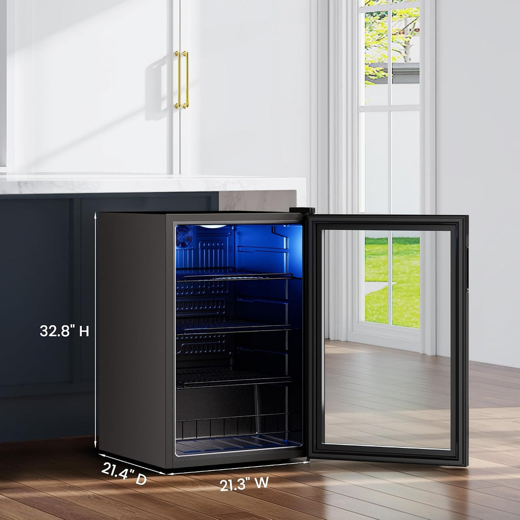 Yeego Beverage Refrigerator Cooler, 155 Cans Mini Fridge with Glass Door Beverage Fridge with Adjustable Shelves for Soda Beer or Wine, Beverage Cooler with Digital Temperature Control for Home Office