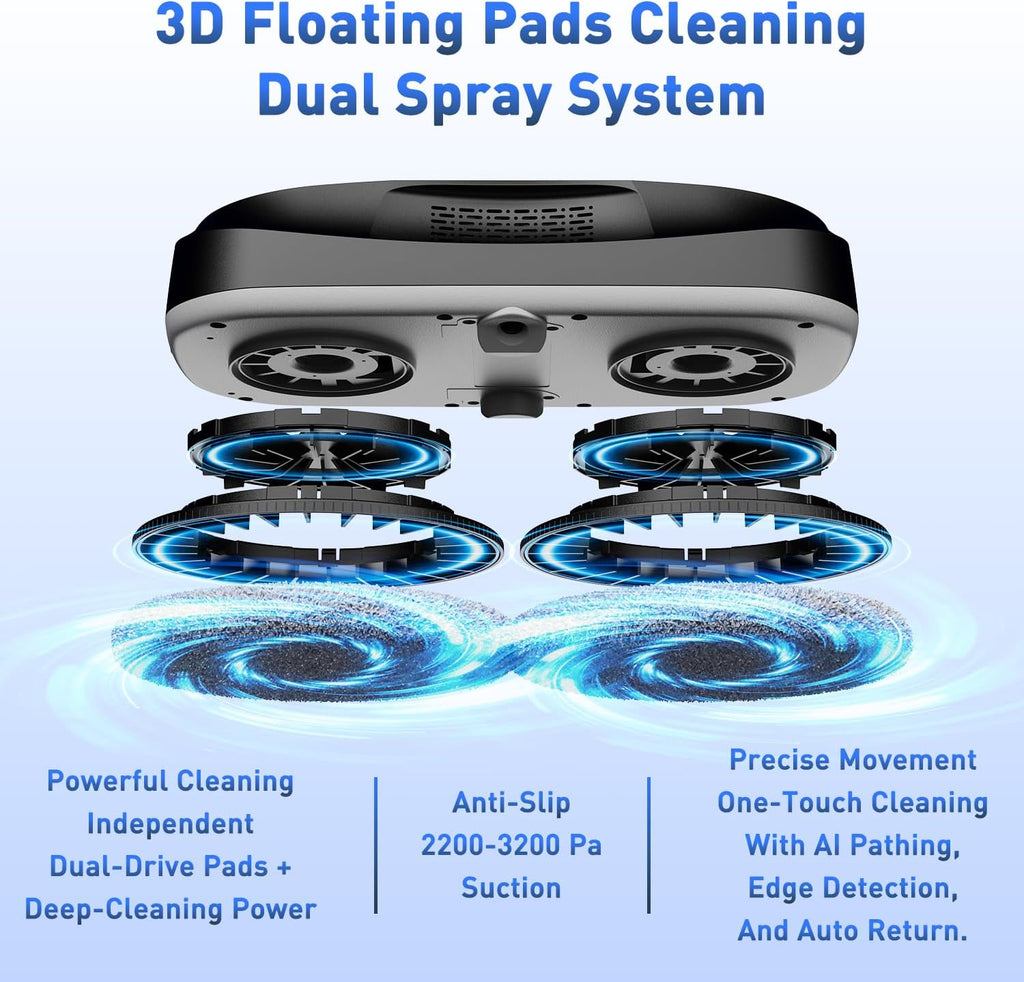 KKI Window Cleaning Robot, Upgrade Window Cleaner Robot, Auto Spray, Max 3200pa,3 Cleaning Modes & Edge Detection, Remote Control for High-Rise Windows, Glass Door,5Sets Cloths