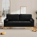 67' Modern Velvet Loveseat Sofa Couch, Mid-Century Tufted Upholstered Small Love Seat Couch with 2 Pillows & 4 Golden Legs, 2-Seats Couches for Compact Space, Living Room, Apartment (Black)