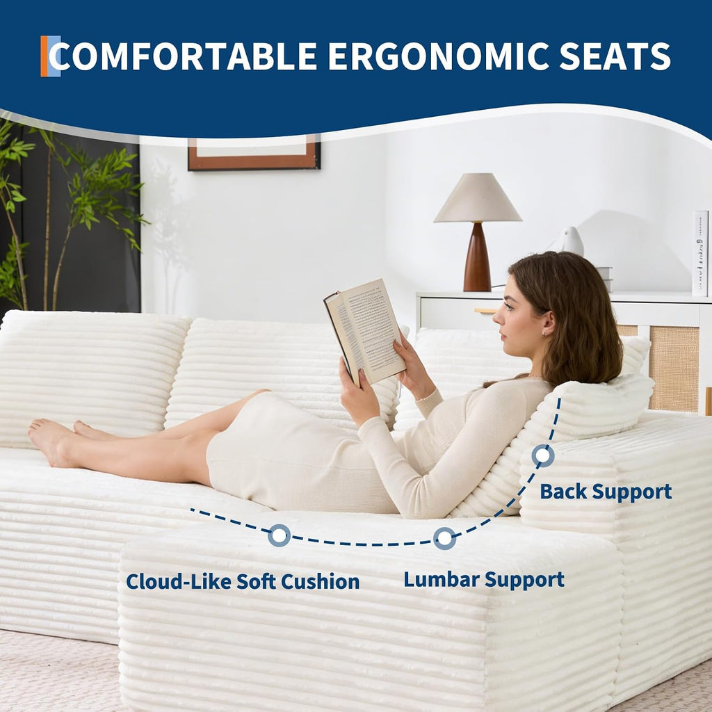 Garvee Boneless Couch U Shaped Sectional 130'' Modern Modular Cloud Couch with 2 Chaise Lounge, 4-Seat Corduroy Deep Seat Sofa with Pillows for Living Room