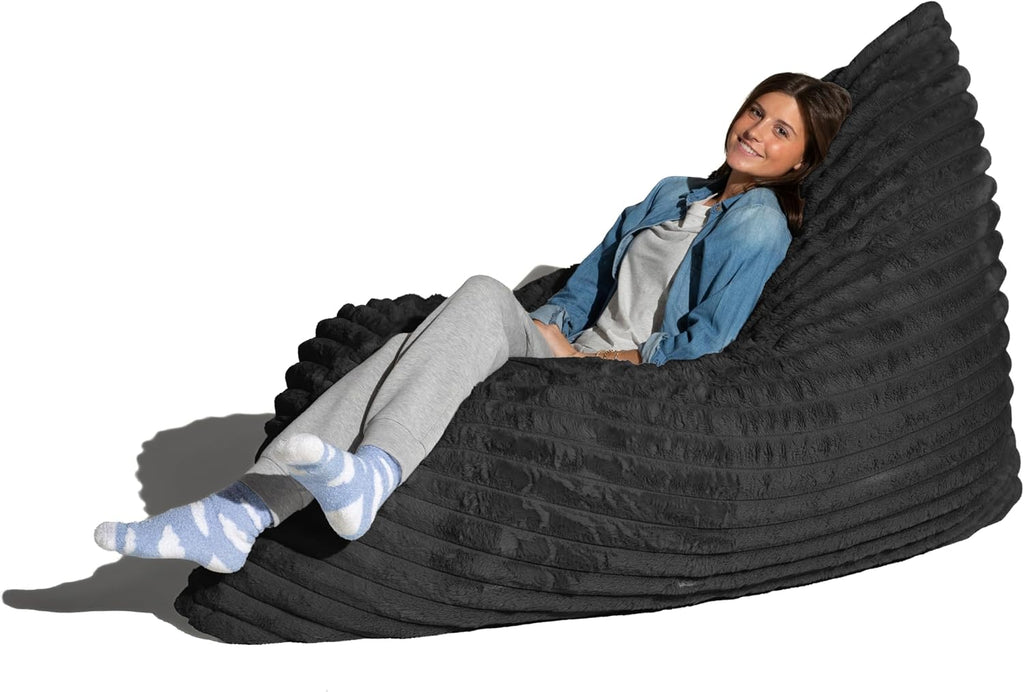 Pillow Saxx Bean Bag Rocking Chair - Elegant Oversized Rocker with Modern Wood Frame, Mondo Fur Black