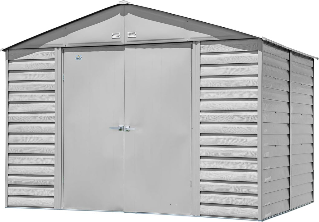 Arrow Select 10' x 8' Outdoor Lockable Steel Storage Shed Building, Flute Grey
