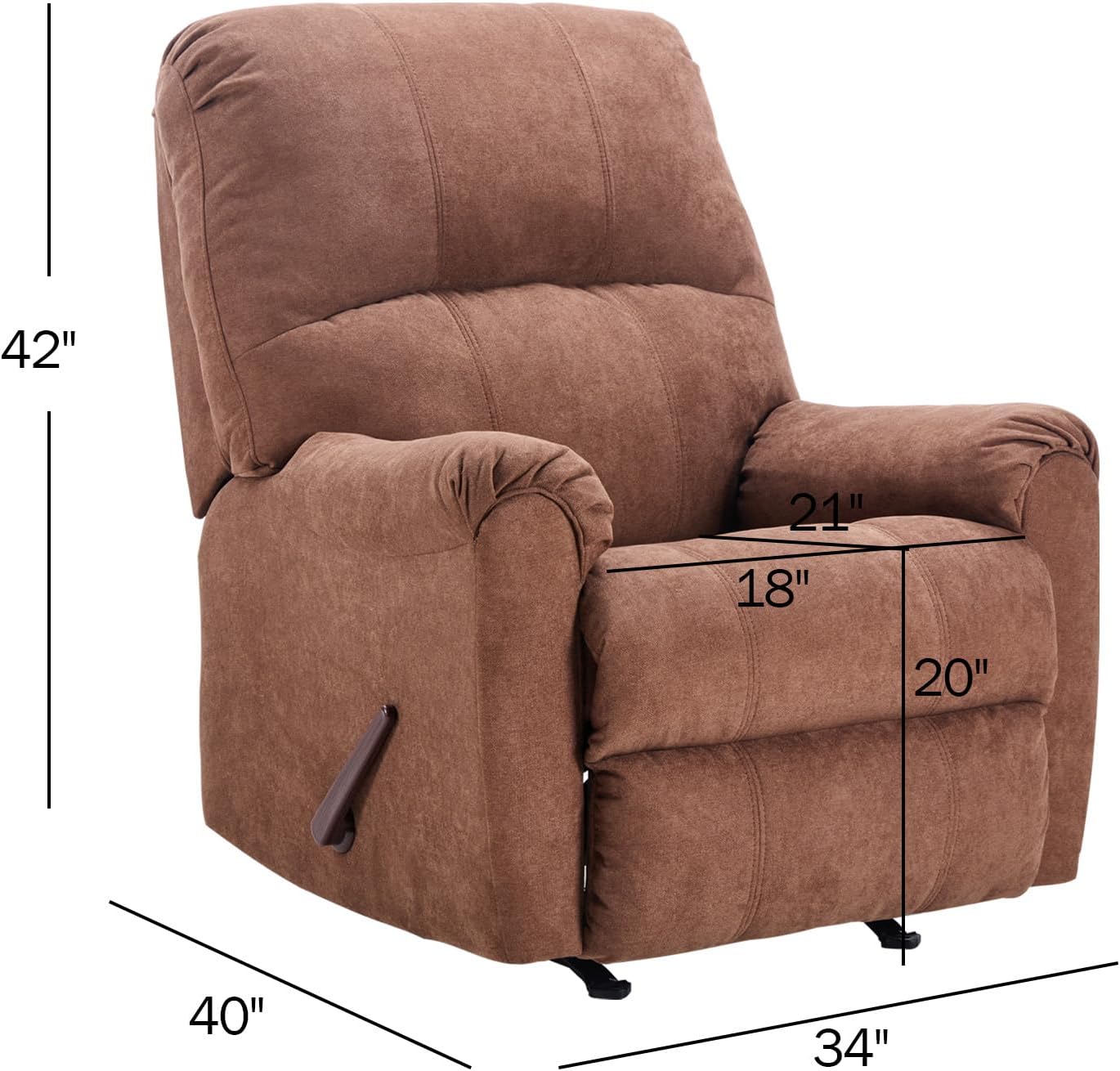 CANMOV Rocker Recliner Chair for Adults,Manual Recliner Chair with Overstuffed Backrest and Armrests, Soft Fabric Manual Rocking Reclining Sofa for Living Room, Brown
