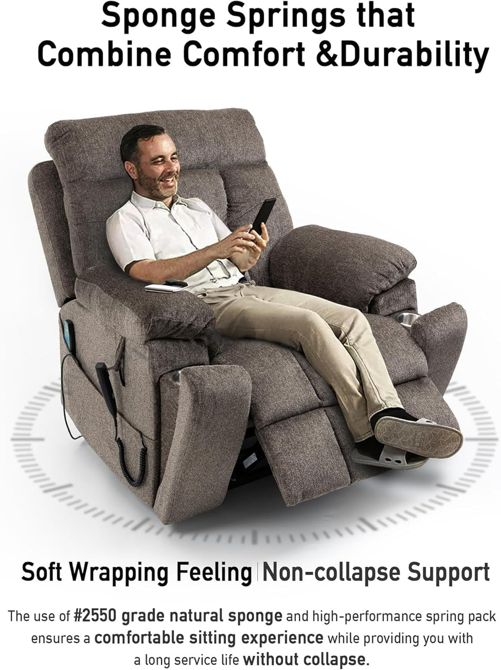 26in Extra Large Lazy Boy Recliner Chair for Tall Men Up to 6'2'/350lb Adjustment Power Lift Recliner Chair with Cupholder, Massage Chair Recliner with Lumbar Heating