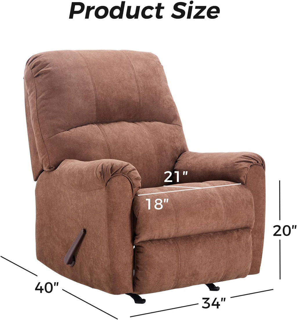 CANMOV Rocker Recliner Chair for Adults Set of 2,Manual Recliner Chair with Overstuffed Backrest and Armrests, Soft Fabric Manual Rocking Reclining Sofa for Living Room,Brown