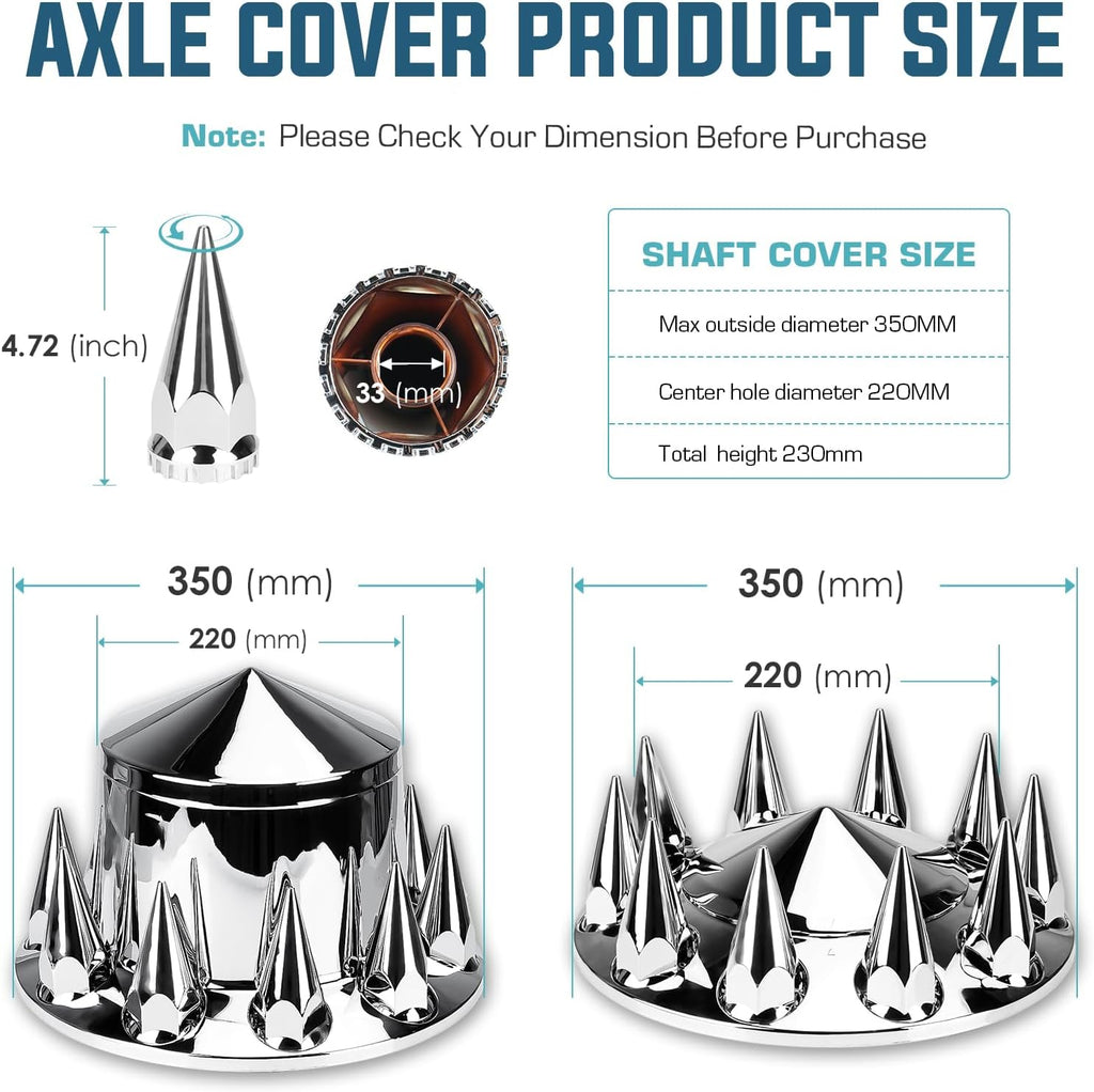 2 Front and 4 Rear Axle Wheel Covers Axle Cover 33mm Chromed Thread-On Lug Nut Covers with Removable Hub Caps for Semi Truck (Installation Tool Included)