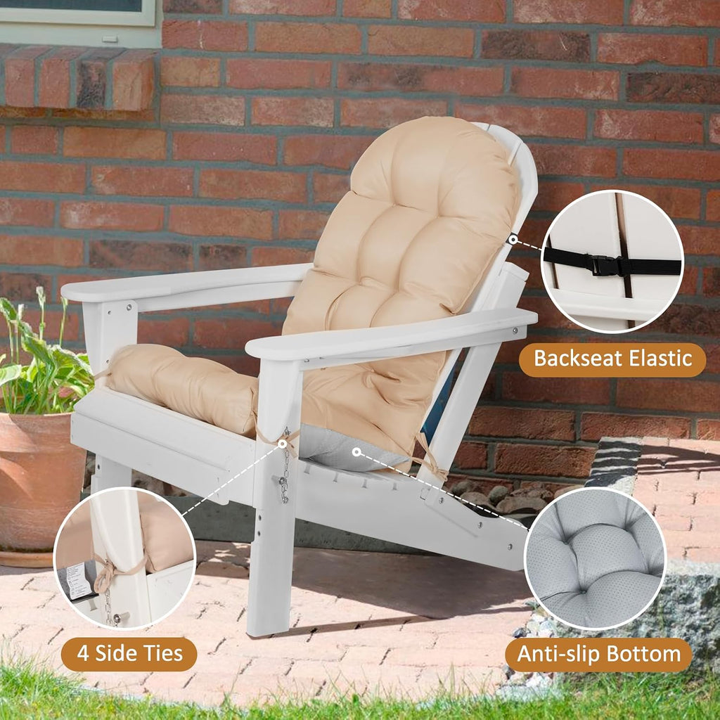 Adirondack Chair Cushions Set of 4, Thick High Back Rocking Chair Cushion 47x19.6x4 Inch, Folding Patio Pads with Ties, Waterproof & Fade-Resistant Seat Pads Indoor/Outdoor (Khaki)