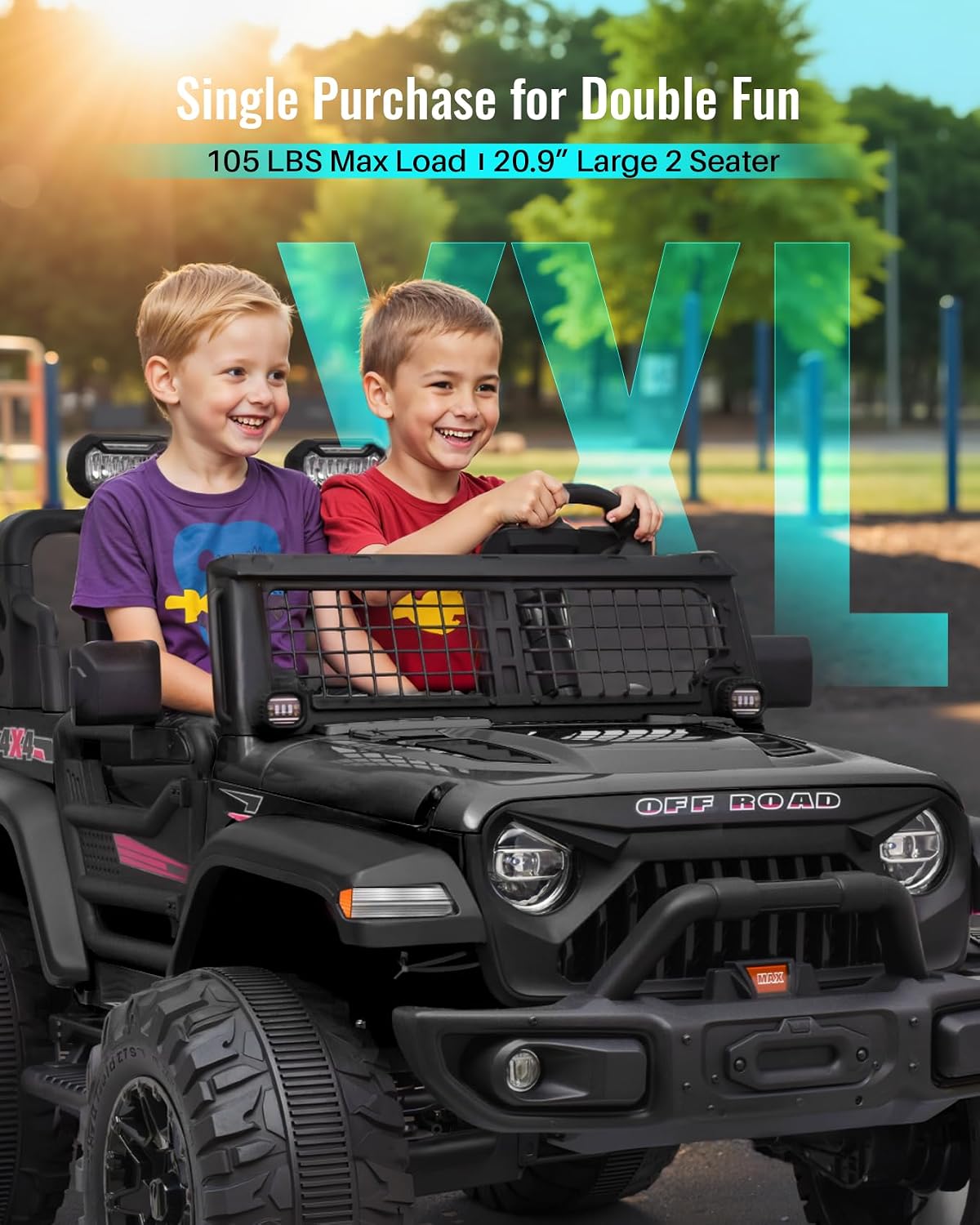 Blitzshark 24V MAX Ride-on Truck 2 Seater 4WD Kids Electric Vehicle 4x4 XXL Battery Powered Car, with 480W Ultra Powerful Motor, 7AH Battery, Remote Control, Full-Metal Suspension& DIY Sticker, Black