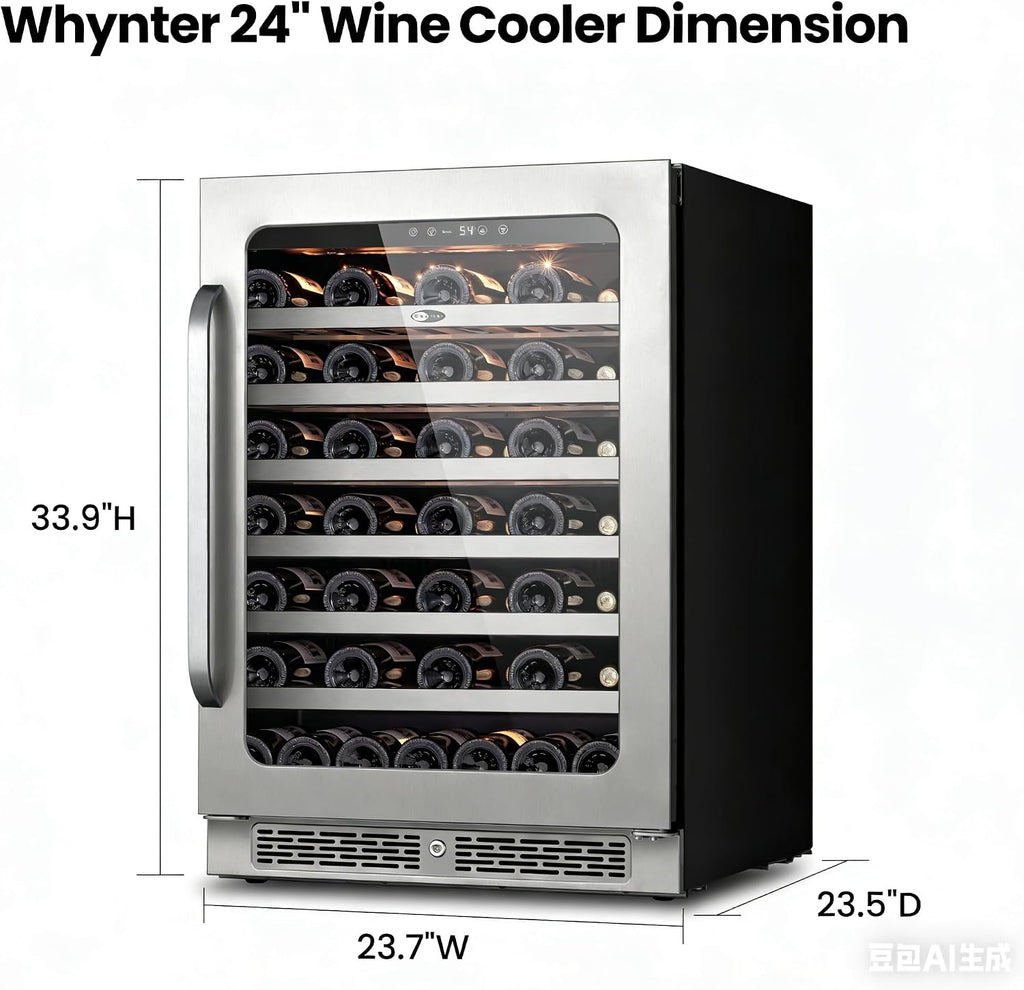 Whynter Wine Cooler Refrigerator, 24 Inch Large Wine Fridge, 40-65°F 54 Bottle Under Counter Wine Refrigerator, 3 LED Wine Cellar Glass Door, Built-in or Freestanding for Home Bar Kitchen 5.65 cu.ft