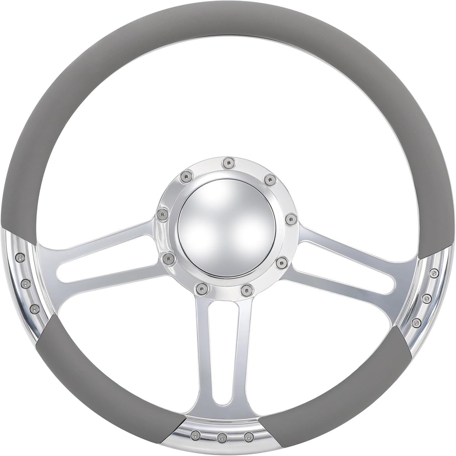 14'' Billet Trinity Half Wrap 9 Bolts Steering Wheel with 2'' Dish and Horn Button (Light Grey)