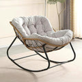 Outdoor Papasan Chair, Oversized Outdoor Rocking Chair with Thick Cushion, Indoor Egg Rocker Lounge Chair, Patio Chairs for Porch Garden Living Room Bedroom (White)