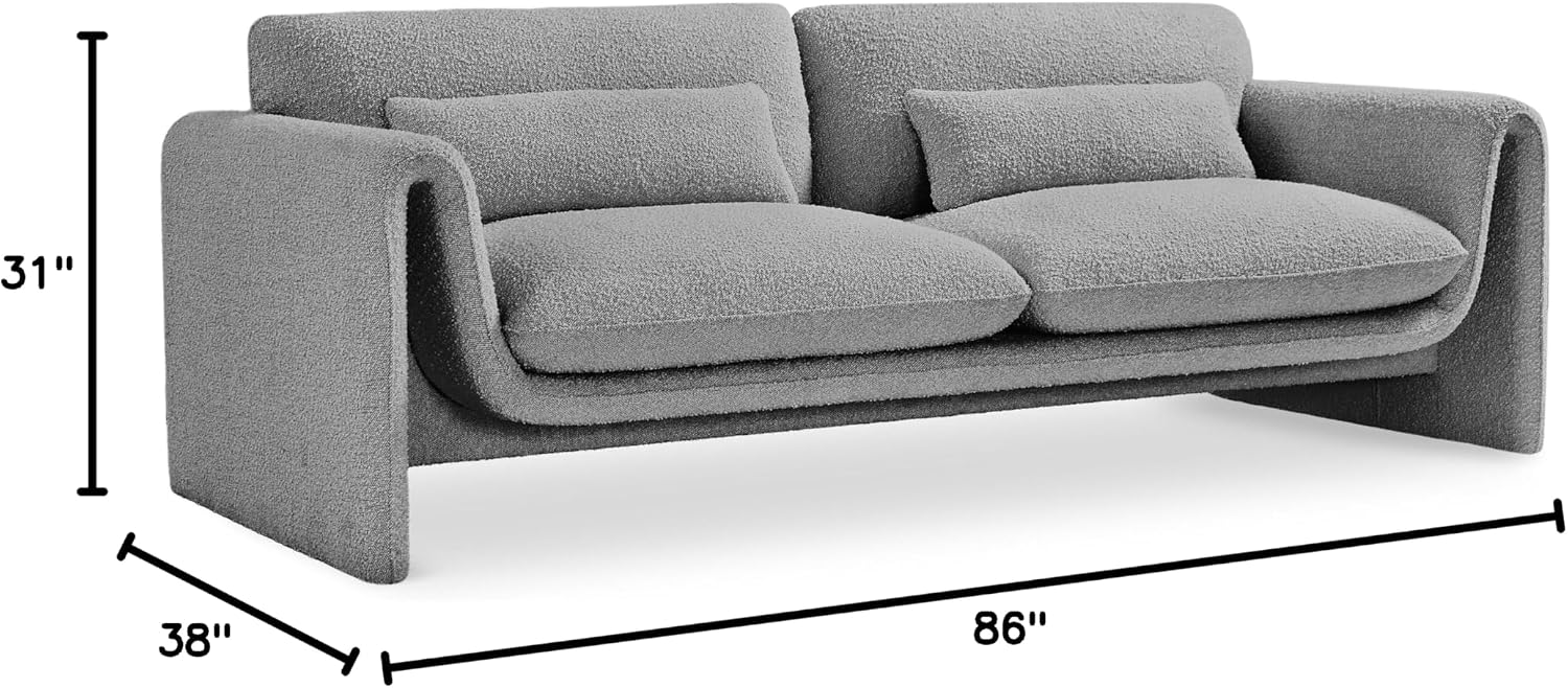 Meridian Furniture 198Grey-S Stylus Collection Modern | Contemporary Boucle Fabric Upholstered Sofa with Rich Grey Boucle Fabric, Curved Arms, 86' W x 38' D x 31' H, Grey