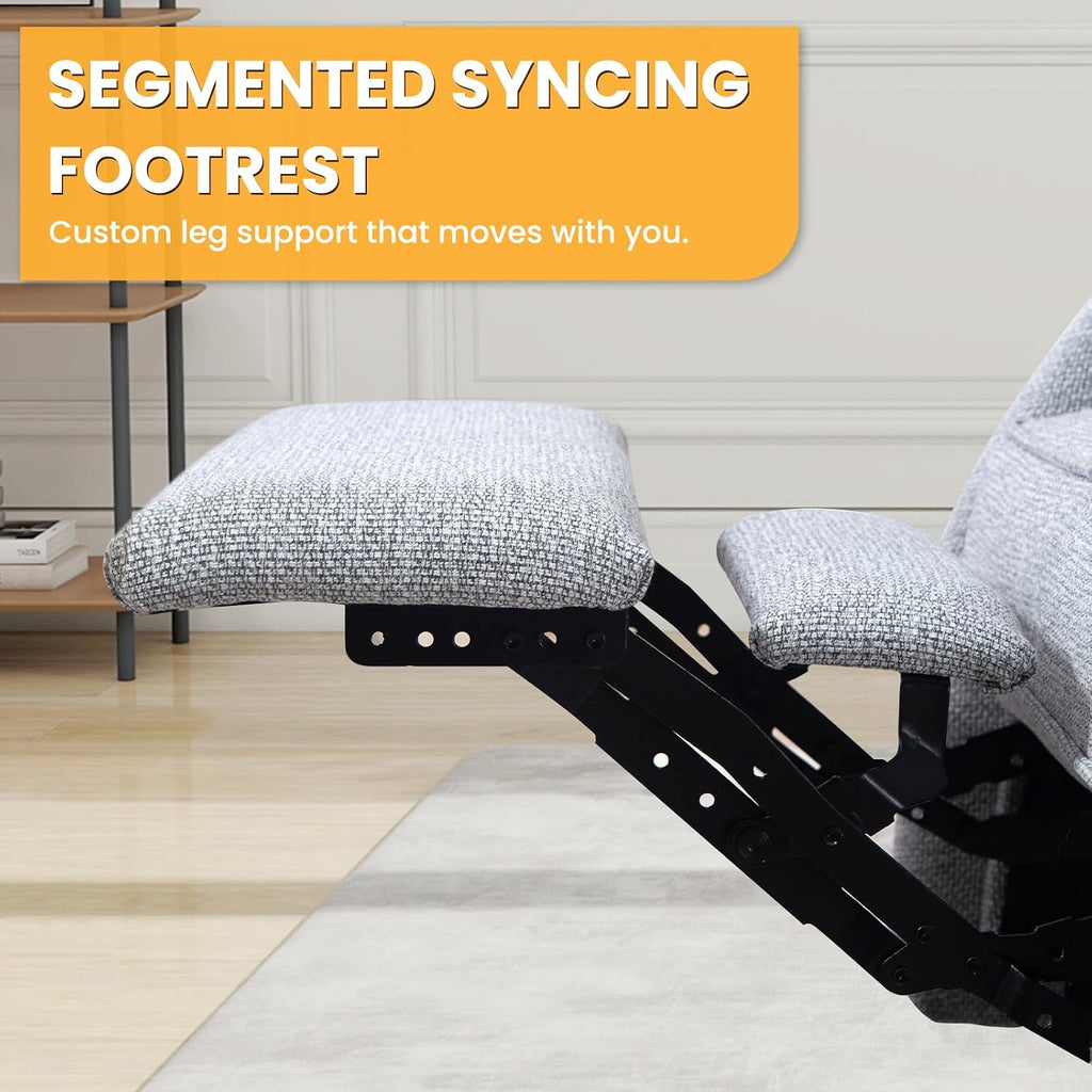 Nursery Swivel Glider Recliner Chair with Segmented Footrest, Modern 360° Rocking Manual Motion Sofa with Lumbar Pillow, Detachable Wings & Armrest for Living Room, Bedroom (LightGray)